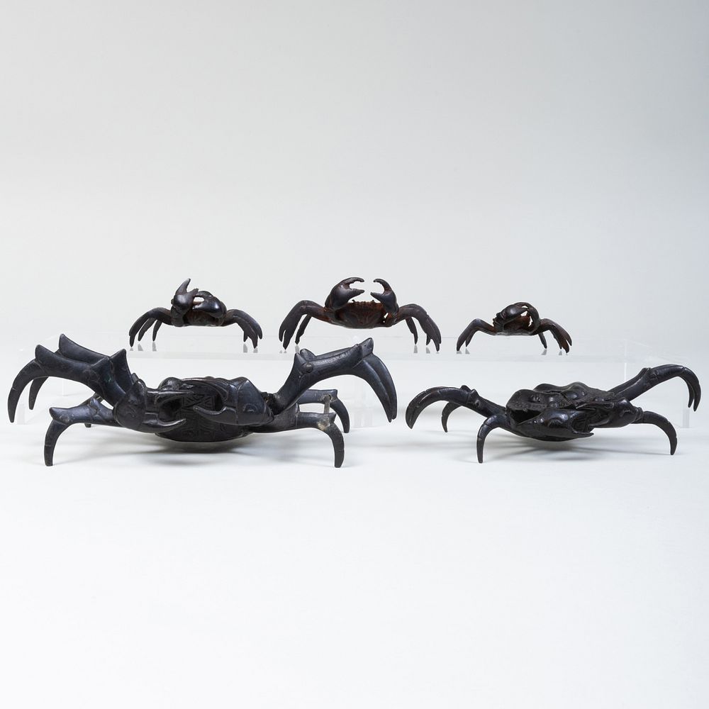 Appraisal: Group of Five Bronze Models of Crabs Comprising Two larger