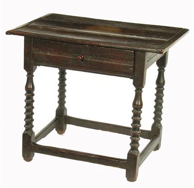 Appraisal: A late th century oak side table the triple boarded