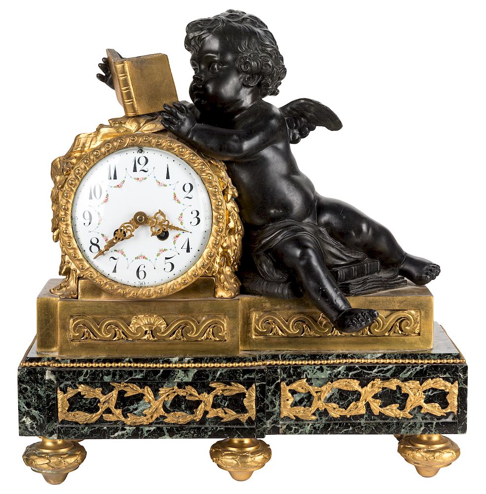 Appraisal: GILT CHERUB MANTEL CLOCK FRENCH TH CENTURY GILT CHERUB MANTEL