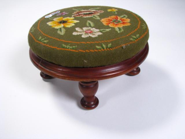 Appraisal: Homer Sampler IN cherry footstool with needlepoint floral motif upholstery