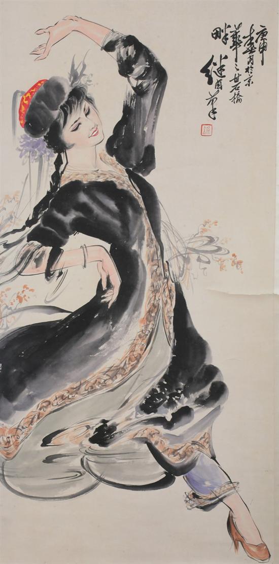 Appraisal: AFTER LIU JIYOU Chinese - DANCER ink and color on