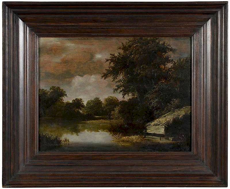 Appraisal: Meindert Hobbema Dutch A Wooded River Landscape signed lower right