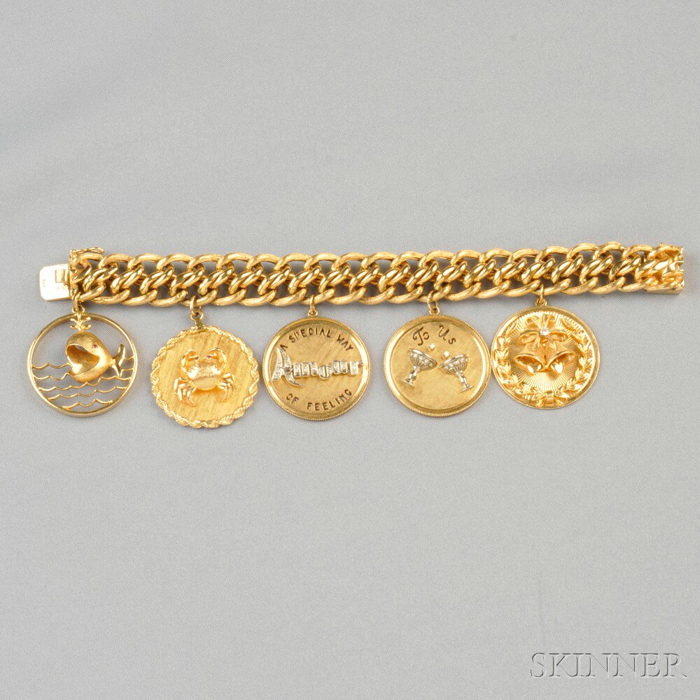 Appraisal: kt Gold Gem-set Charm Bracelet composed of five charms some