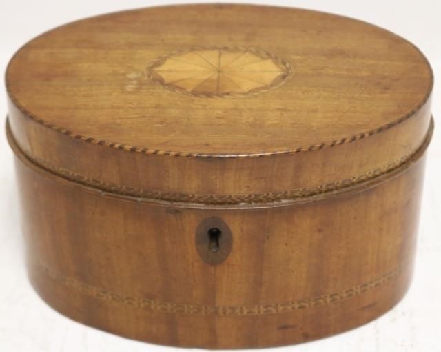 Appraisal: EARLY TH CENTURY FEDERAL PERIOD INLAID MAHOGANYTEA CADDY SATINWOOD OVAL