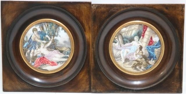 Appraisal: TWO CA PAIR OF FRAMED MINIATURE PORTRAITPAINTINGS BOTH ARE SIGNED