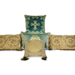 Appraisal: Five Decorative Jeweled Silk and Velvet Pillows th Century