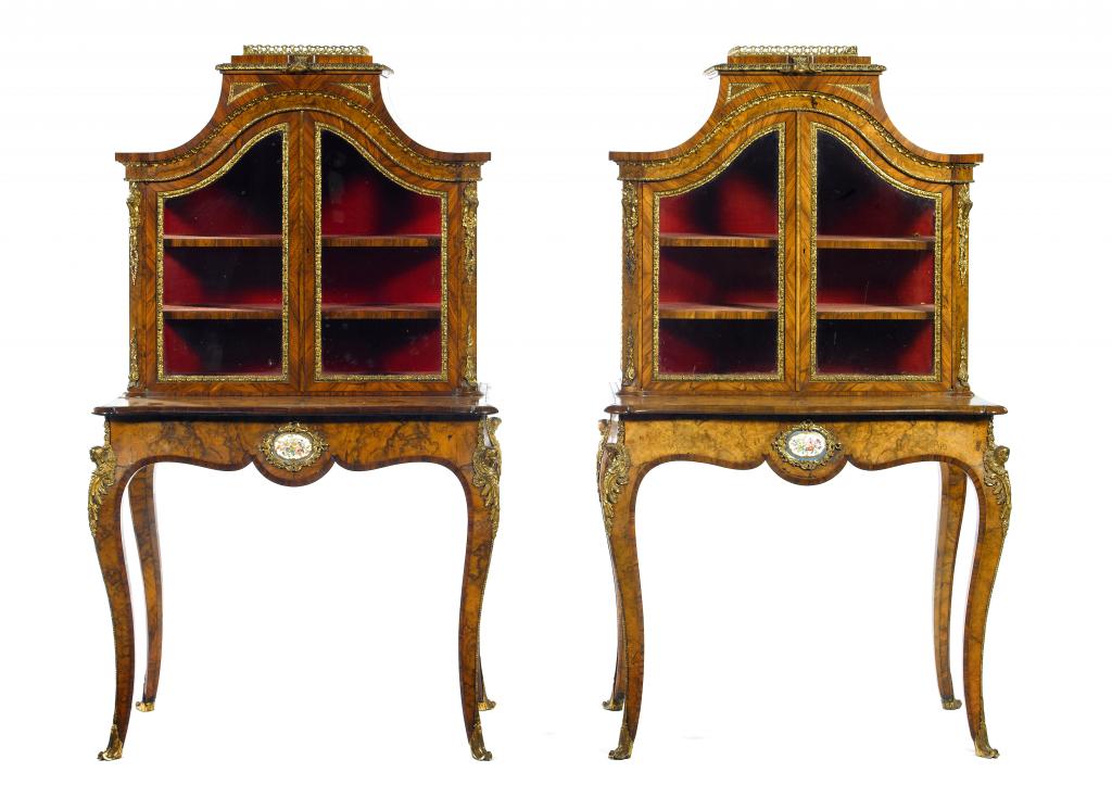 Appraisal: A PAIR OF VICTORIAN ORMOLU-MOUNTED WALNUT AND KINGWOOD CABINETS the