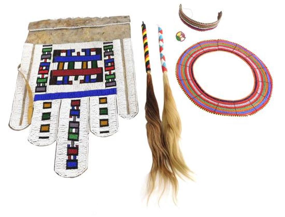 Appraisal: TRIBAL Collection of seed bead decorated African tribal items six