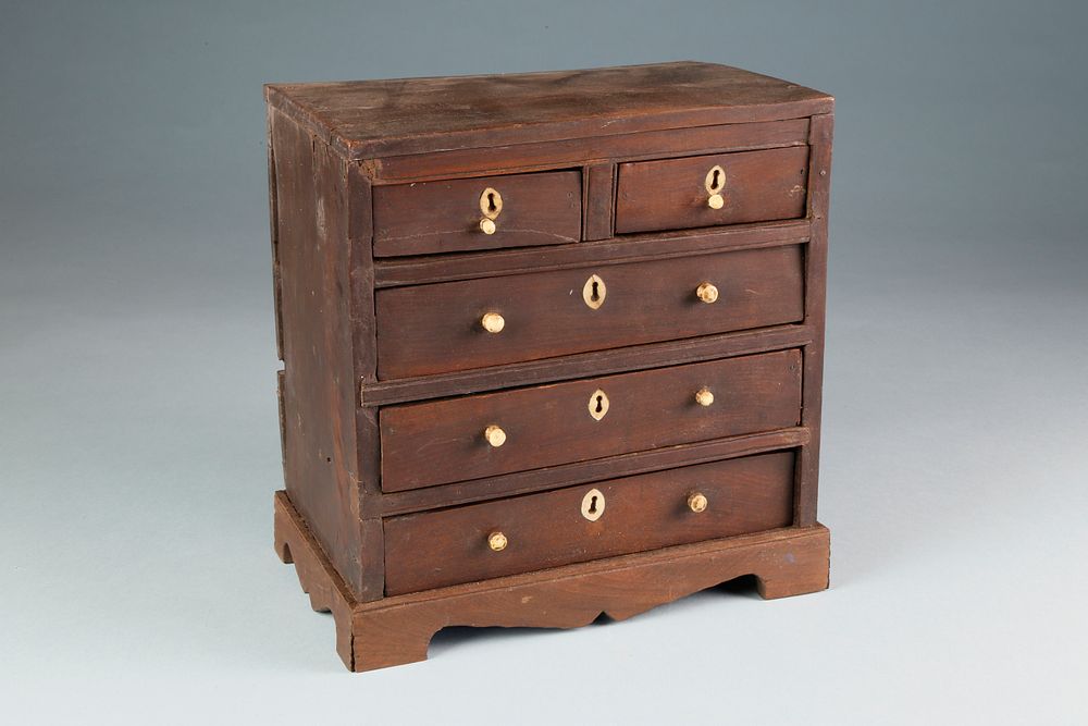 Appraisal: Sailor Made Miniature Cherry Two-over-Three Drawer Chest circa Sailor Made