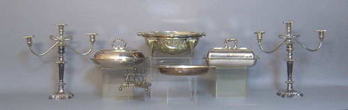 Appraisal: Group of silver plate to include a pair of candelabra