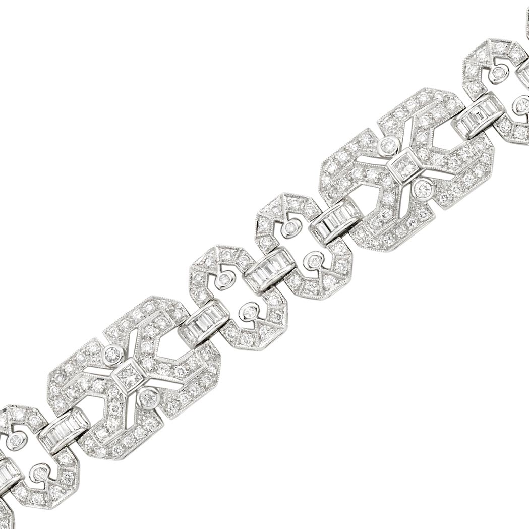 Appraisal: White Gold and Diamond Bracelet kt square-cut round baguette diamonds