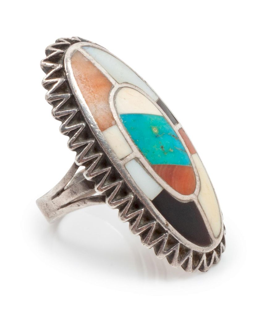 Appraisal: Silver and Multi Hardstone Ring Silver and Multi Hardstone Ring