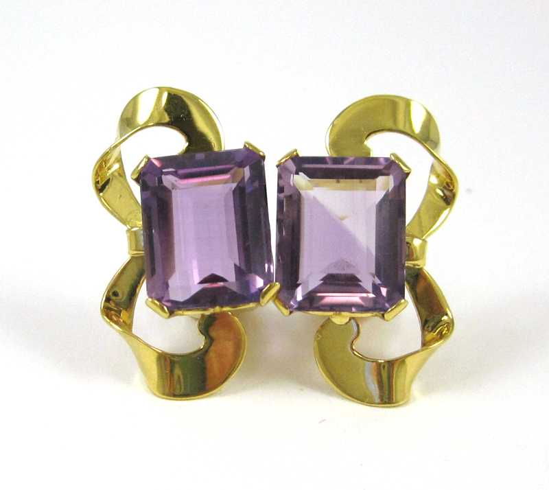 Appraisal: PAIR OF AMETHYST AND EIGHTEEN KARAT GOLD CLIP-ON EARRINGS each