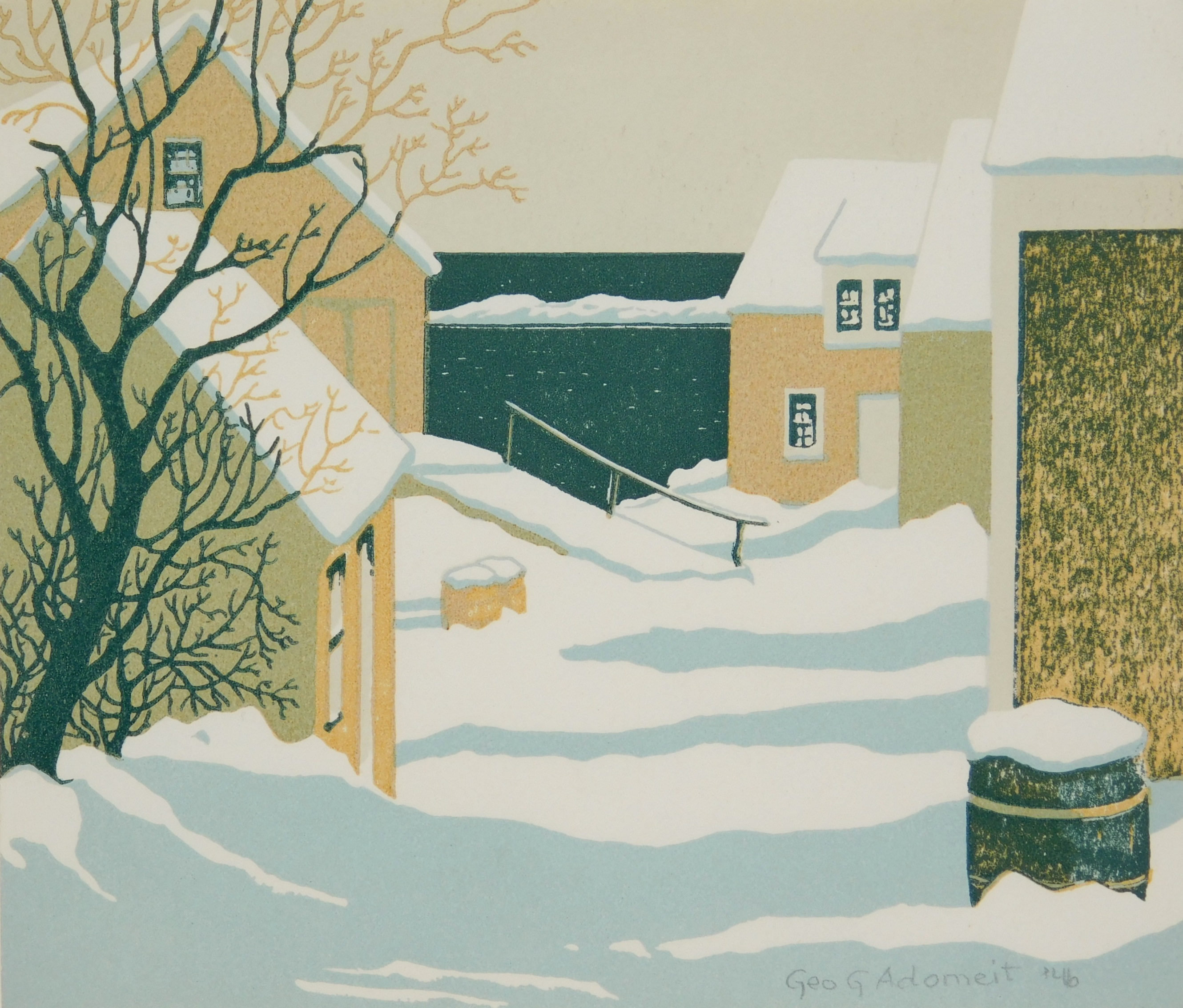 Appraisal: George Adomeit - Monhegan Maine''- linocut in colors signed and