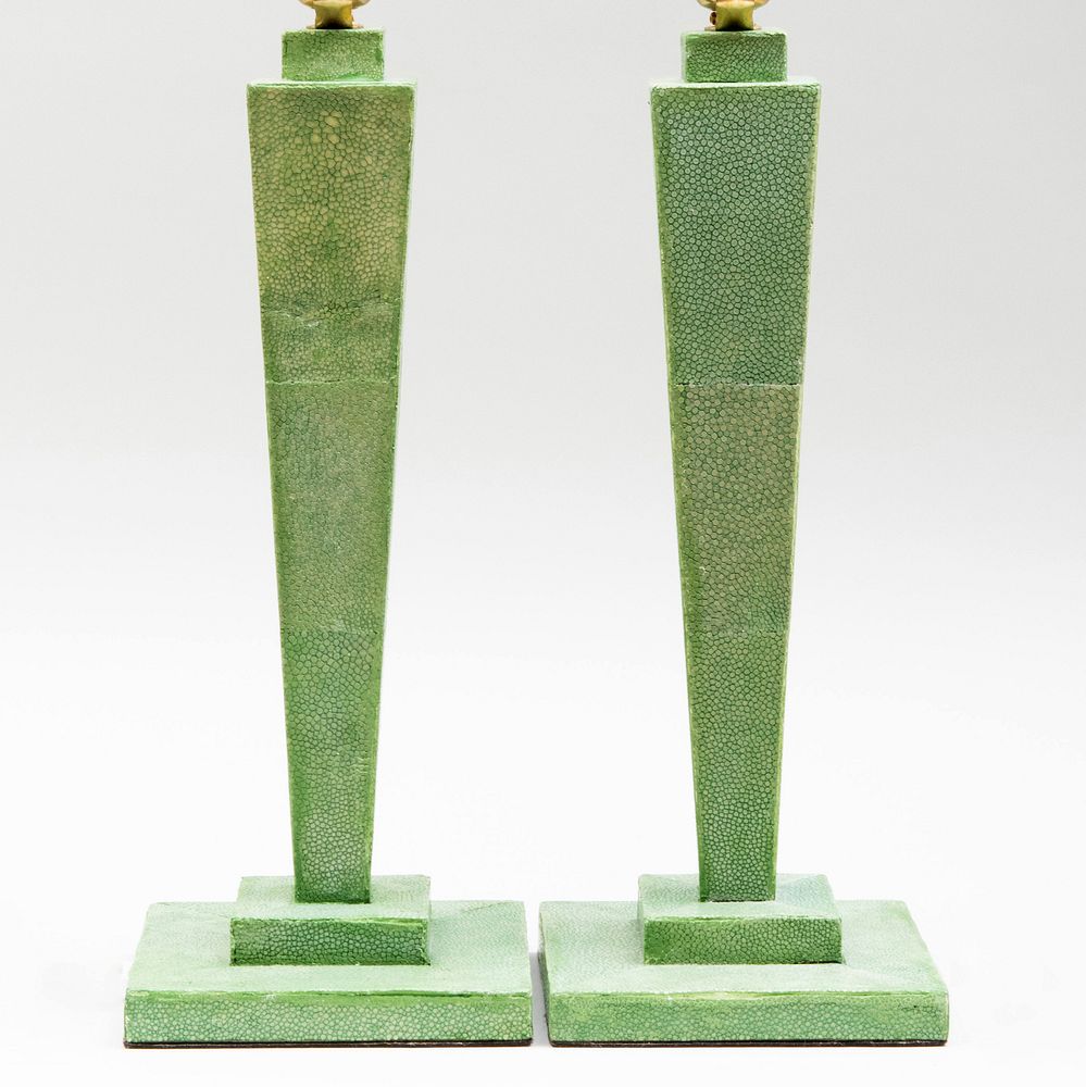 Appraisal: Pair of Modern Stained Shagreen Table Lamps x x in