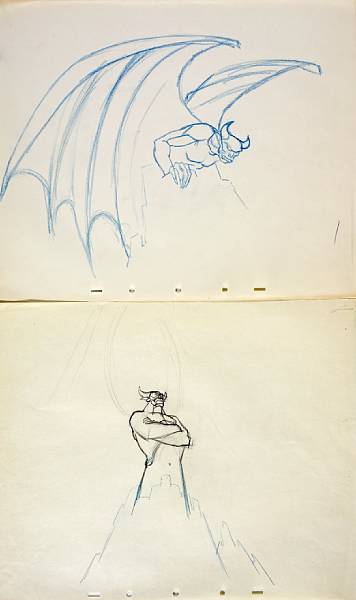 Appraisal: Sixteen preliminary drawings of Chernabog from Fantasia blue pencil on