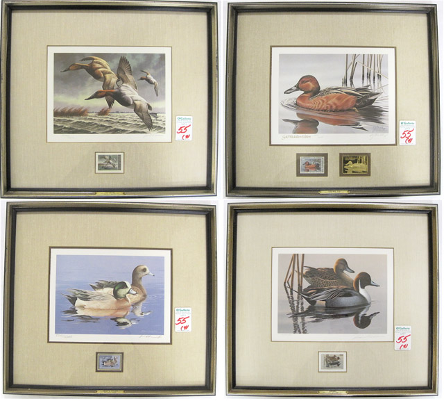 Appraisal: FOUR - AND FEDERAL DUCK STAMPS AND COLOR PRINTS Cinnamon