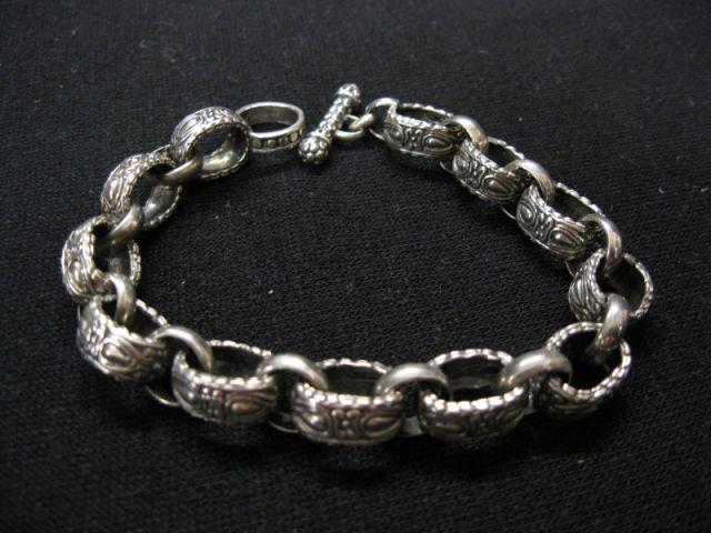 Appraisal: Sterling Silver Bracelet fancy link toggle clasp