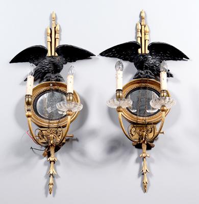 Appraisal: Pair Federal style sconces each with carved eagle above oval