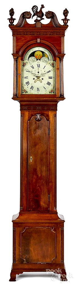 Appraisal: Pennsylvania Chippendale tall case clock Pennsylvania Chippendale carved walnut tall