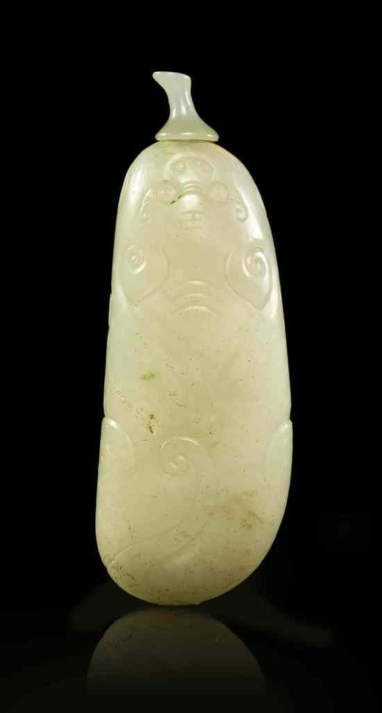 Appraisal: A White Jade Tiger Form Snuff Bottle of pebble form