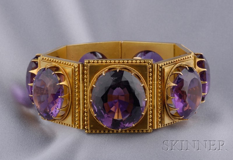 Appraisal: Fine Victorian Amethyst Bracelet each hinged panel set with a