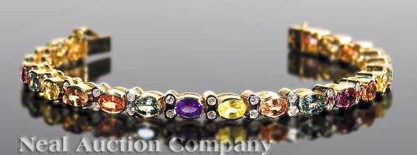 Appraisal: An kt Yellow Gold Multi-Color Sapphire and Diamond Bracelet marked