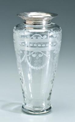 Appraisal: Hawkes silver mounted vase fine intaglio wheel cut decoration with