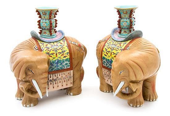 Appraisal: A Pair of Polychrome Porcelain Figural Vases Height inches A