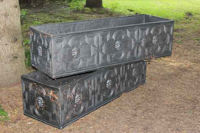 Appraisal: A LARGE PAIR OF FAUX LEAD RECTANGULAR TROUGHS with lion