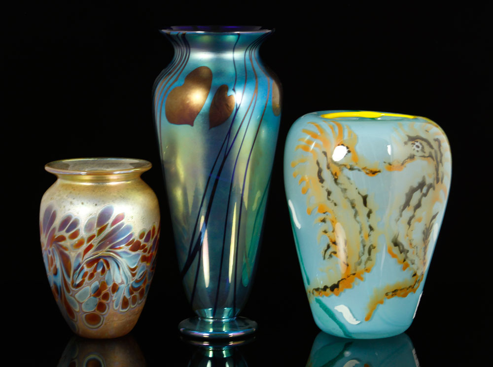 Appraisal: - Signed Studio Glass Vases Lot of three studio glass