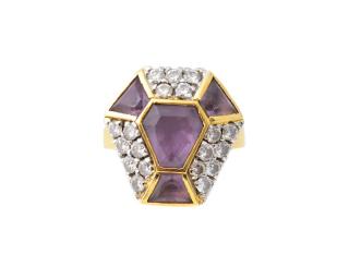 Appraisal: Italian k Yellow Gold Amethyst Diamond Ring Ladies k yellow