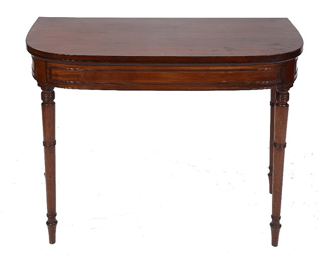 Appraisal: A GEORGE IV ROSEWOOD FOLD OVER CARD TABLE 'D' shaped