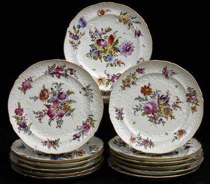 Appraisal: SET OF FOURTEEN MEISSEN-STYLE PORCELAIN DINNER PLATES Each painted with