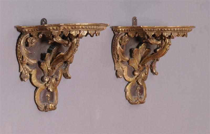 Appraisal: PAIR OF R GENCE STYLE CARVED PAINTED AND PARCEL-GILT WALL