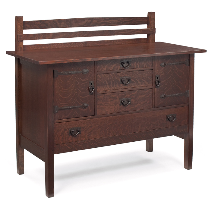 Appraisal: Gustav Stickley sideboard plate rail at back over a series