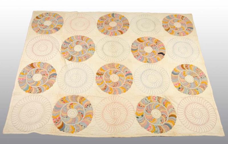 Appraisal: Antique Circular Pattern Quilt Description Hand stitched No stains holes