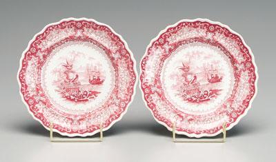 Appraisal: Historic Staffordshire Carolina two plates with scalloped rims red transfer