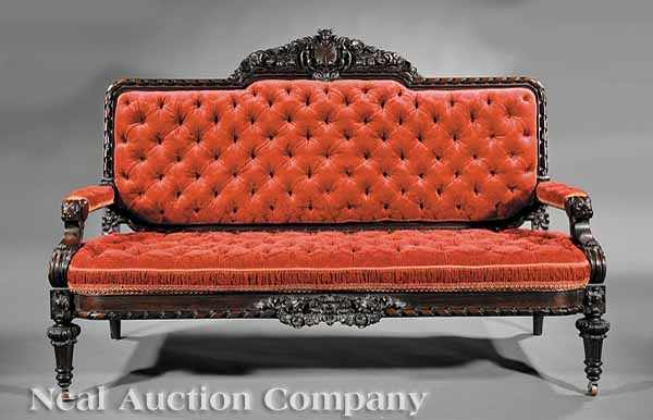 Appraisal: A Fine American Renaissance Carved Rosewood Sofa c attributed to