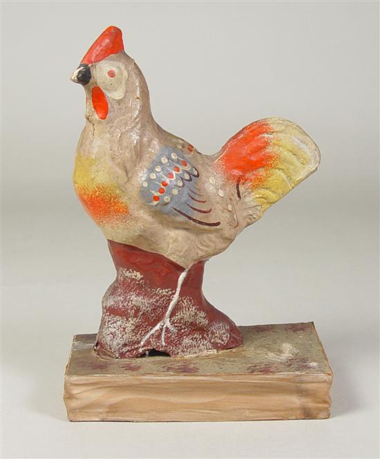 Appraisal: Papier Mach Rooster Squeak Toy th Century Polychrome paint Reglued