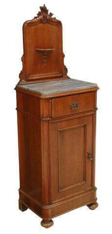 Appraisal: Italian marble-top walnut nightstand th c raised back with carved