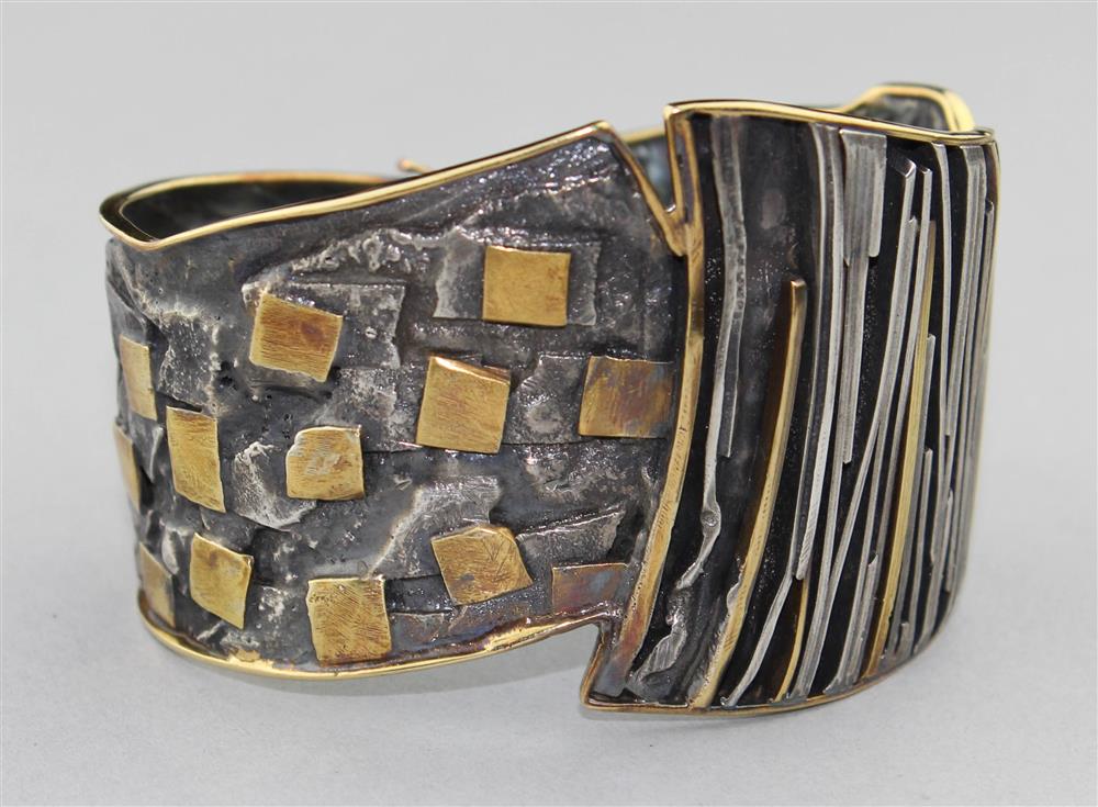 Appraisal: MARNE RYAN LINES AND PATCHWORK CUFF IN GOLD AND STERLING