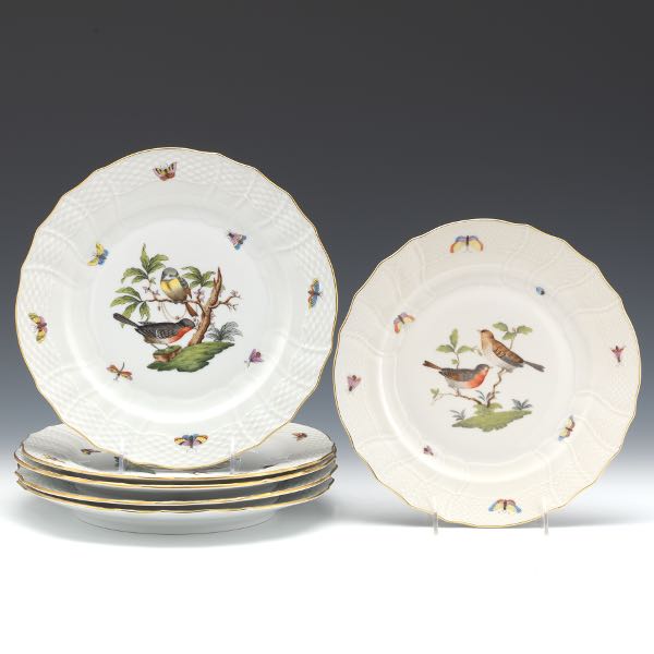 Appraisal: SIX HEREND PORCELAIN HAND PAINTED DINNER PLATES AND Six porcelain