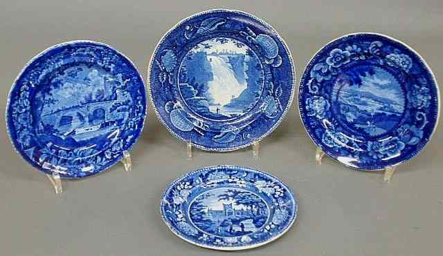 Appraisal: Four Staffordshire plates c with blue transfer decoration Washington dia