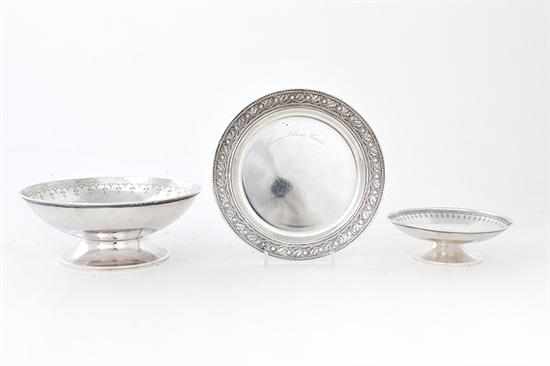 Appraisal: Whiting sterling compotes and plate New York circa compotes with