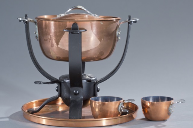 Appraisal: Cohr Danish Copper Fondue Pot Solid copper with lid and