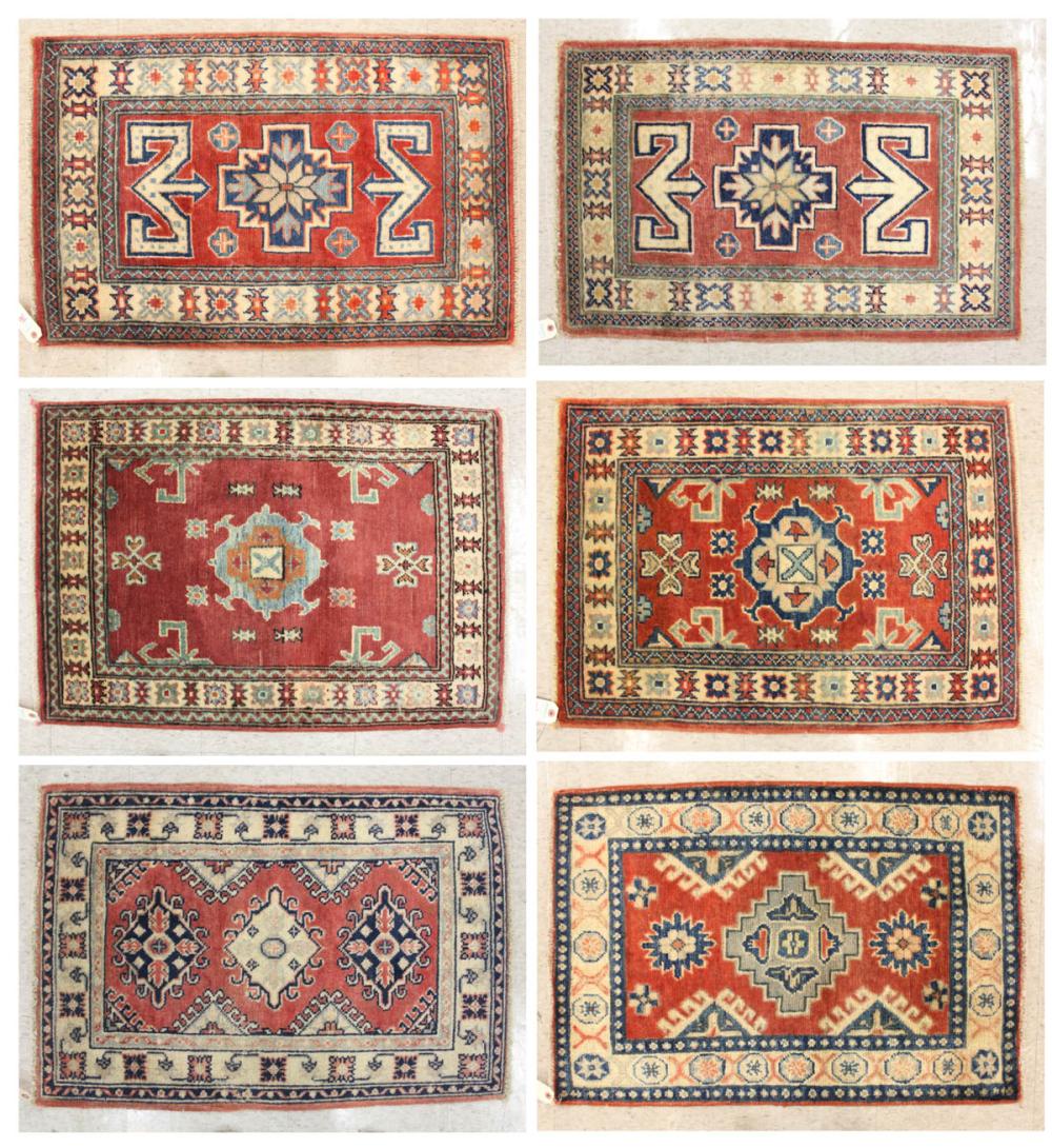 Appraisal: SIX HAND KNOTTED ORIENTAL AREA RUGS Pakistani Caucasians similar patterns