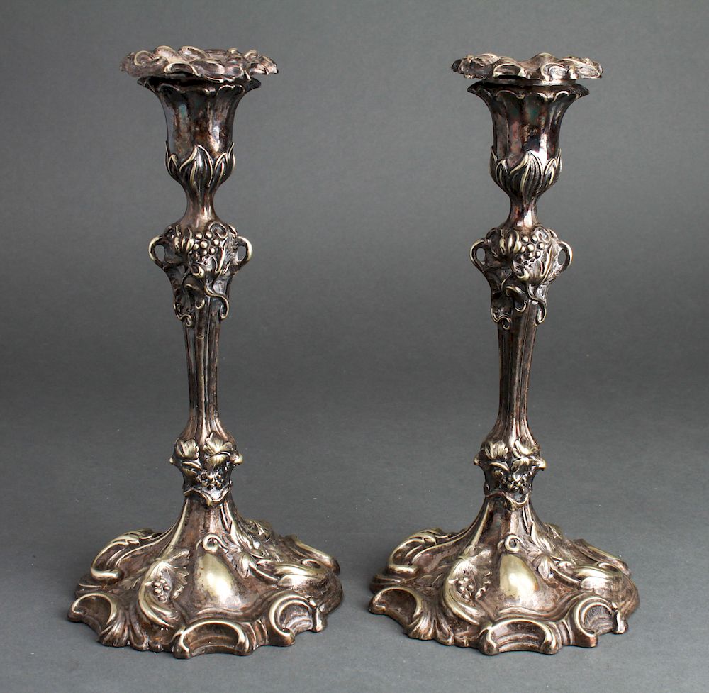 Appraisal: Art Nouveau Elkington Silver-Plate Candlesticks Pr Pair of Art Nouveau