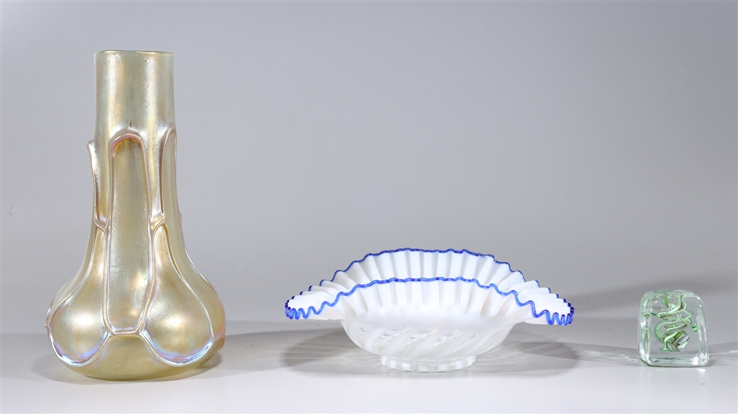 Appraisal: Group of three assorted glasswares including vase by Loetz Austria