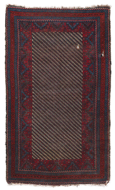 Appraisal: Baluchi rug c two holes and one patch diagonal striped